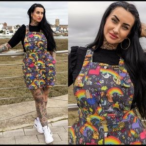 BNWT Run & Fly Katie Abey positivity print dungaree pinafore dress